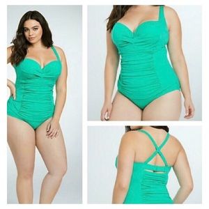 Torrid Tummy Smoothing Seafoam Green Swimsuit